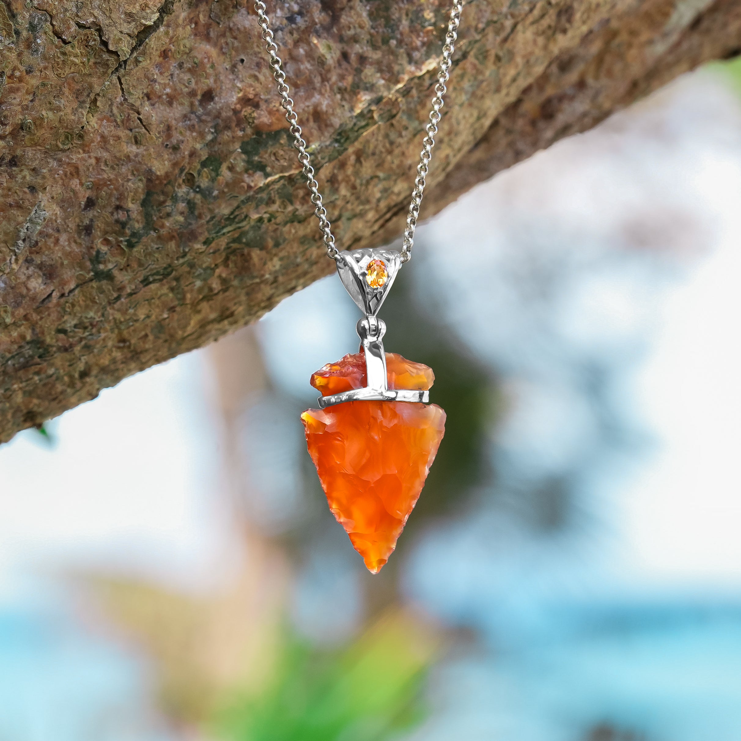 Starborn Carnelian Arrowhead Pendant in Sterling Silver