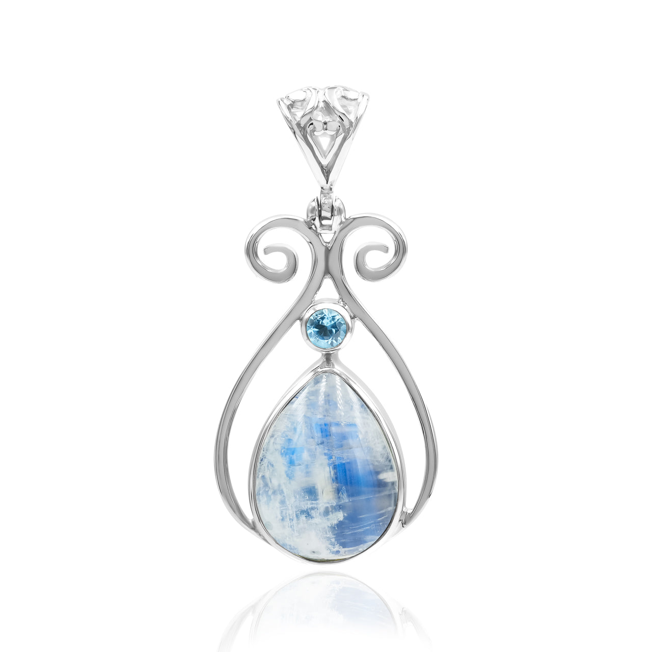 Rainbow Moonstone and Faceted Blue Topaz Pendant