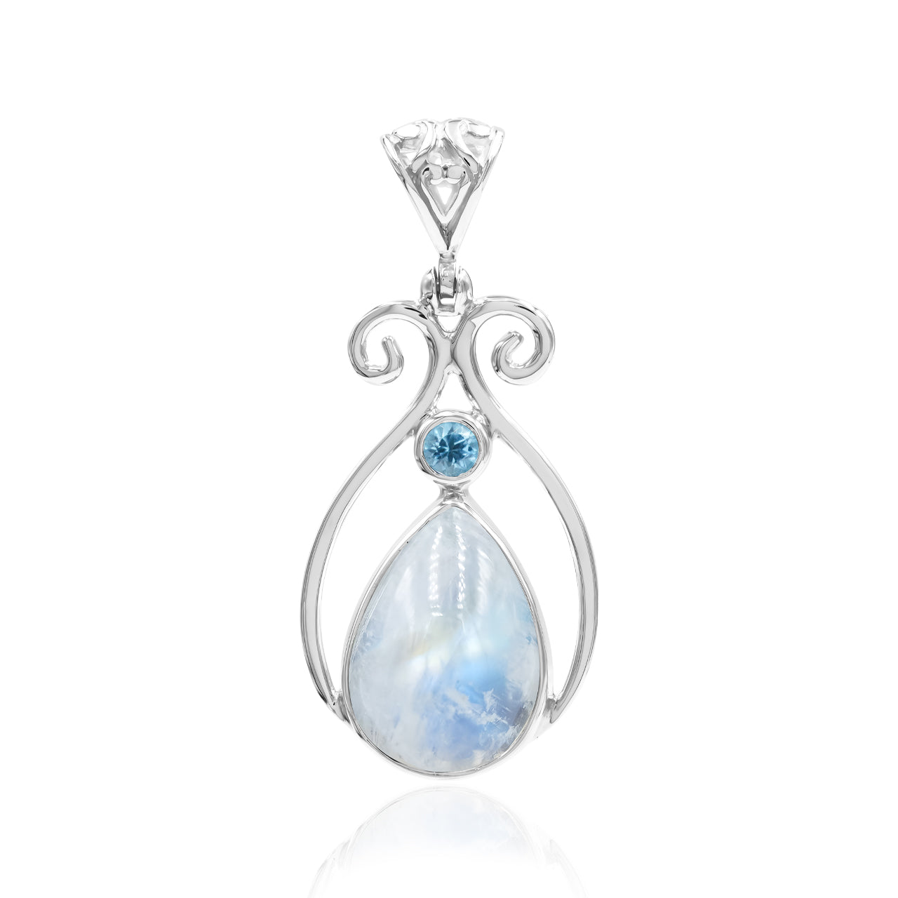 Rainbow Moonstone and Faceted Blue Topaz Pendant