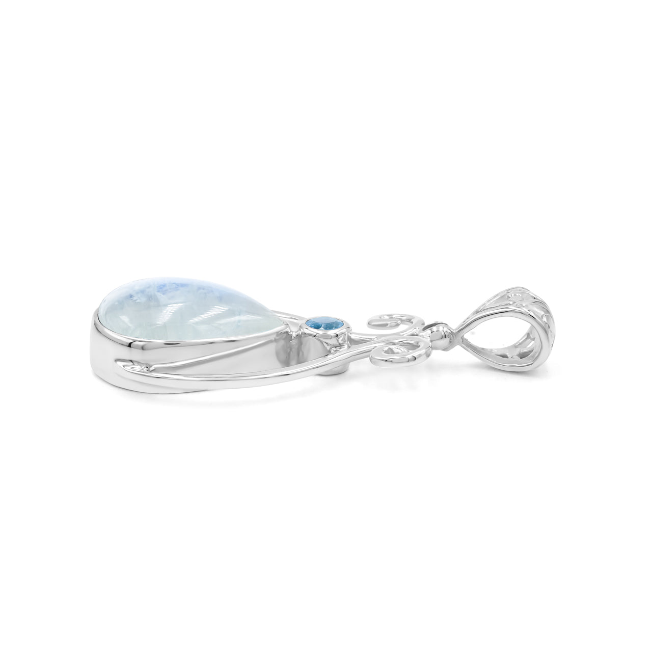 Rainbow Moonstone and Faceted Blue Topaz Pendant