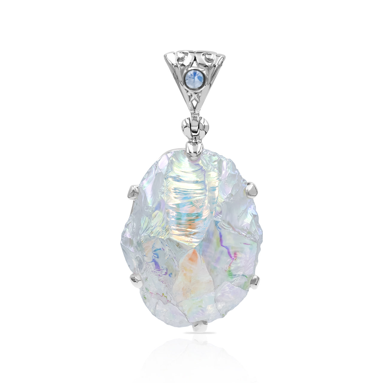 ngel Aura Quartz Rough with Rainbow Moonstone Pendant in