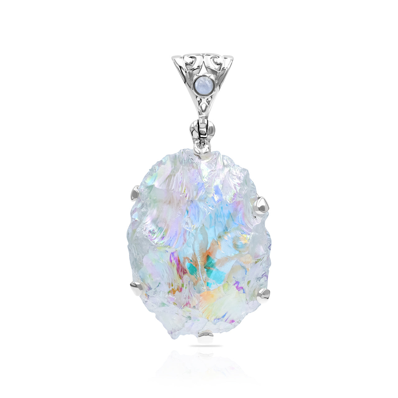 ngel Aura Quartz Rough with Rainbow Moonstone Pendant in