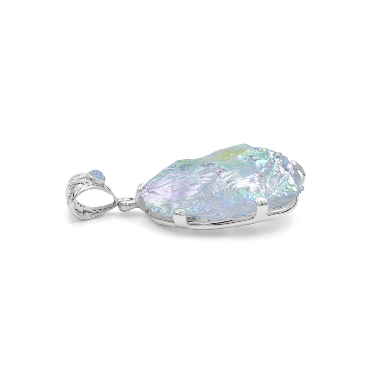 ngel Aura Quartz Rough with Rainbow Moonstone Pendant in