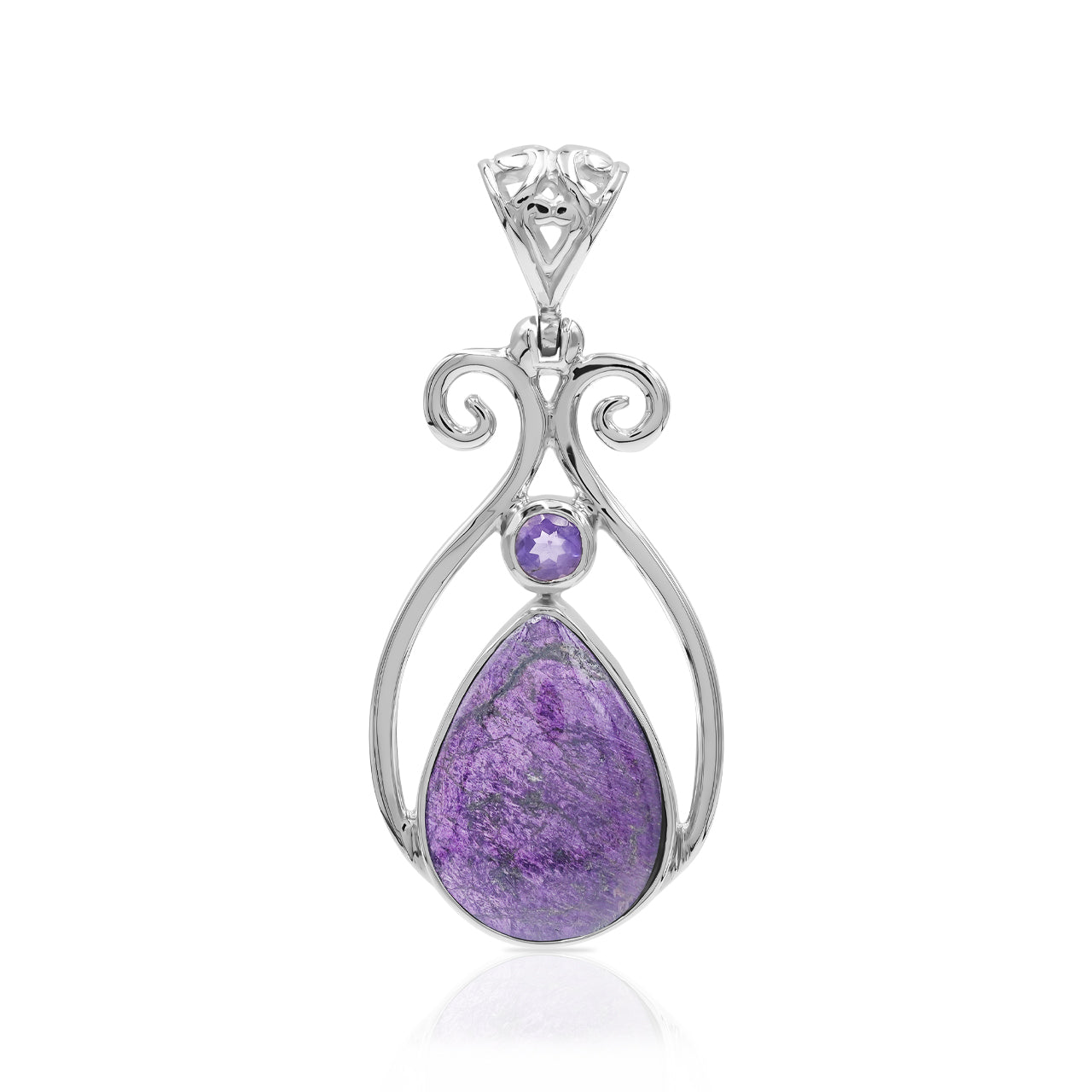 Purpurite and Amethyst Pendant