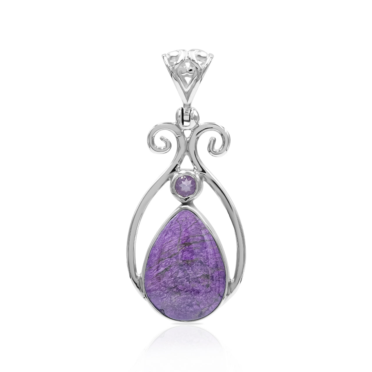 Purpurite and Amethyst Pendant