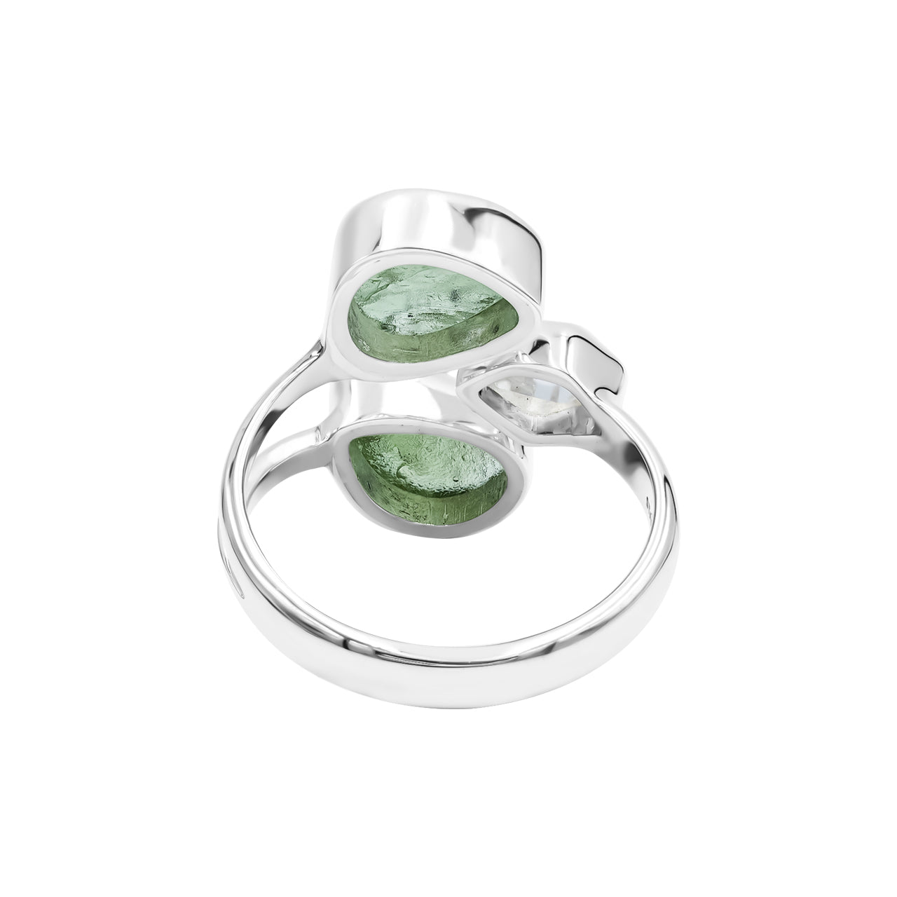 Starborn Moldavite and Herkimer Diamond Ring in Sterling Silver