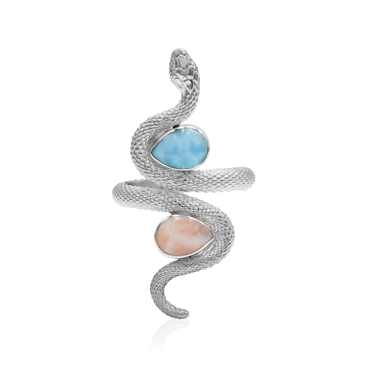 Snake Ring with Dual Larimar &amp; Pink Natrolite