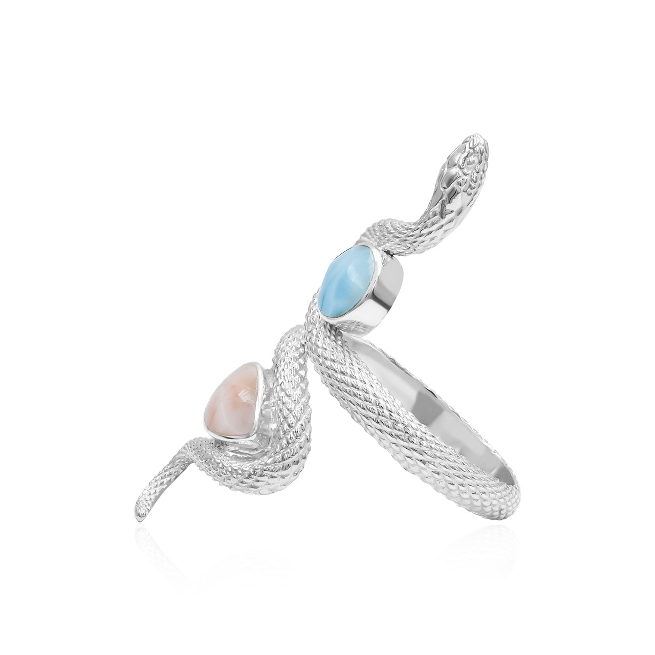 Snake Ring with Dual Larimar &amp; Pink Natrolite