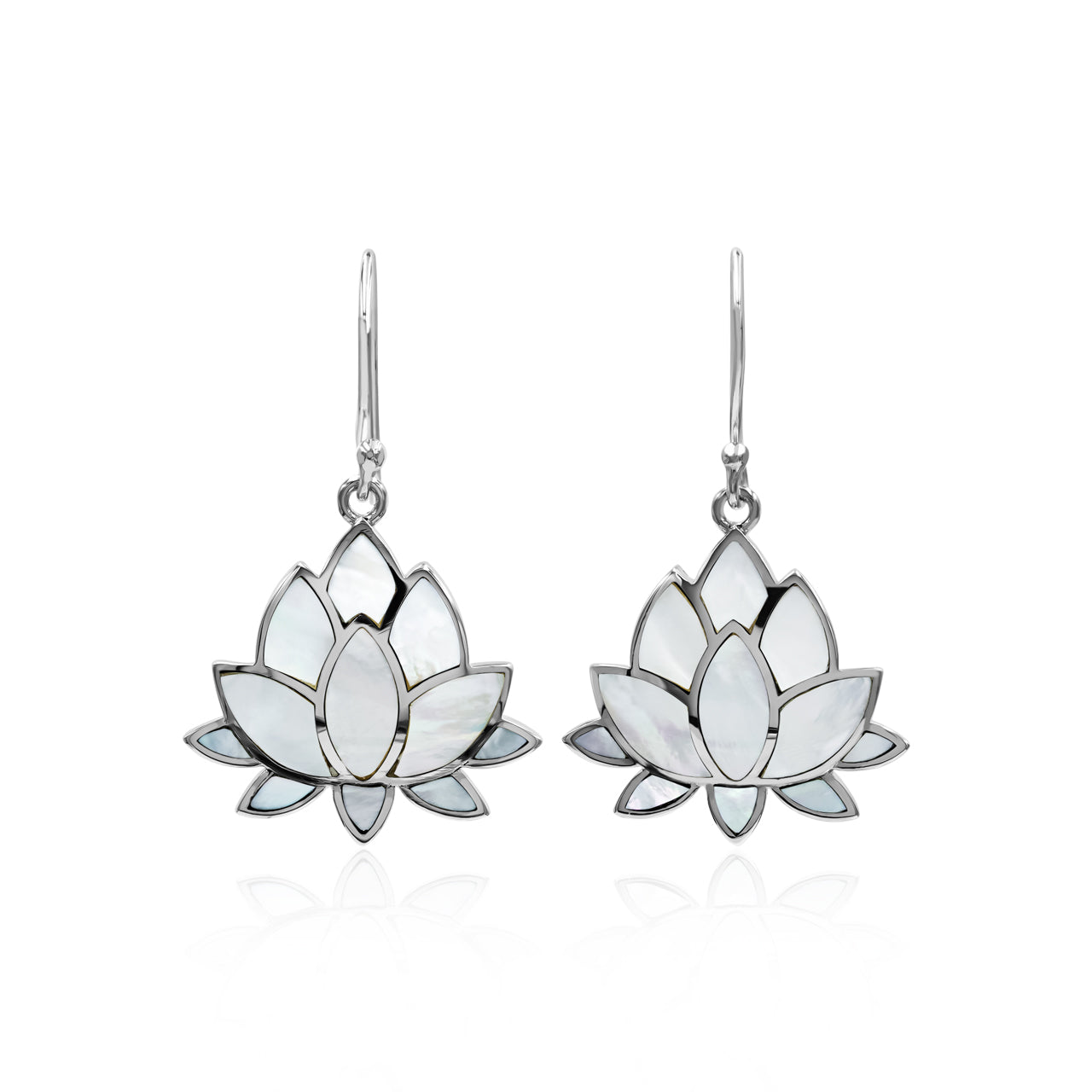 Mother of Pearl Inlay Lotus Earring in Sterling Silver