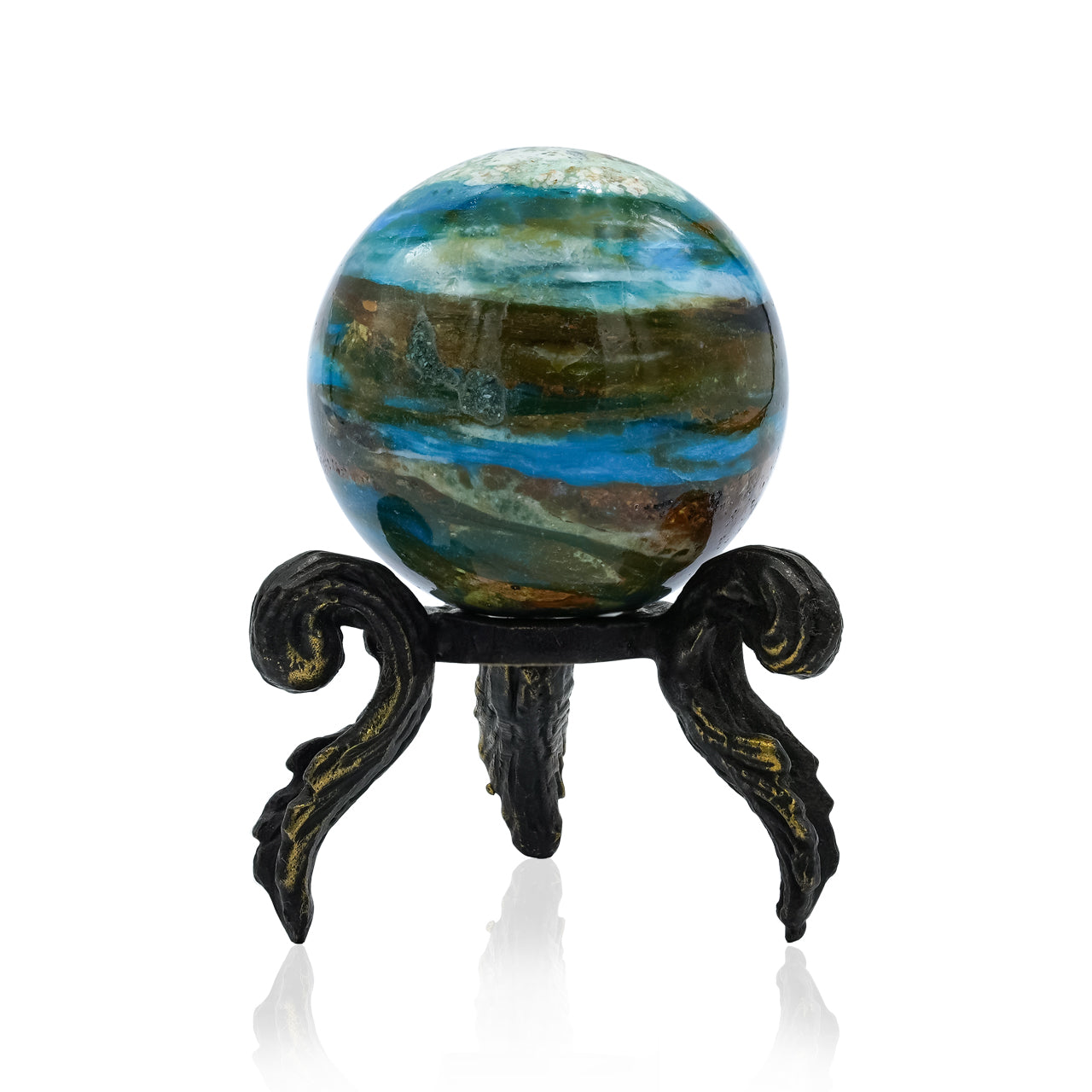 Peruvian Blue Opal Sphere Display with Brass Stand-Small