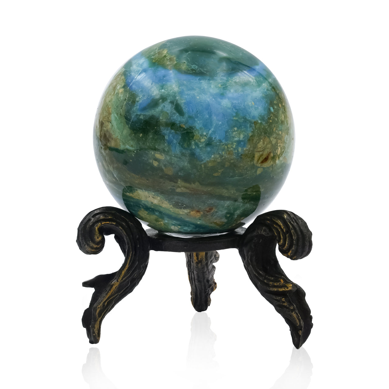 Peruvian Blue Opal Sphere Display with Brass Stand-Large