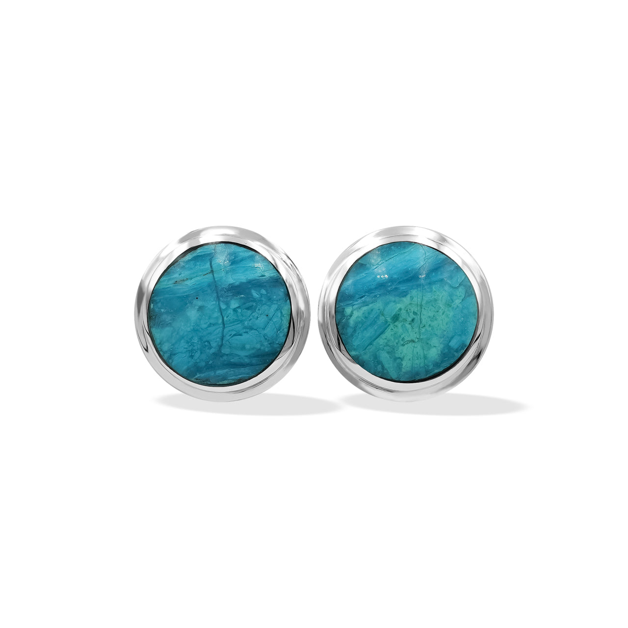 Starborn Gemstone Round 8mm Double Bezel Set Post Earrings in Sterling Silver