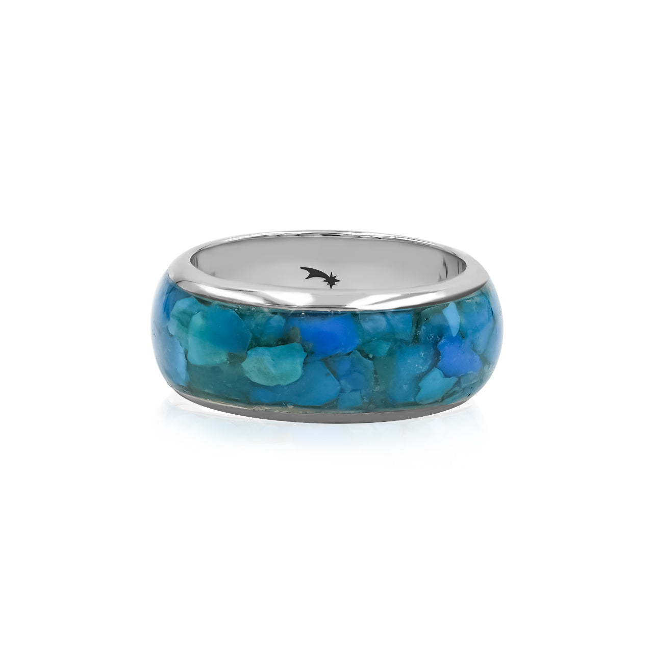 Peruvian Blue Opal One Field Inlay Ring