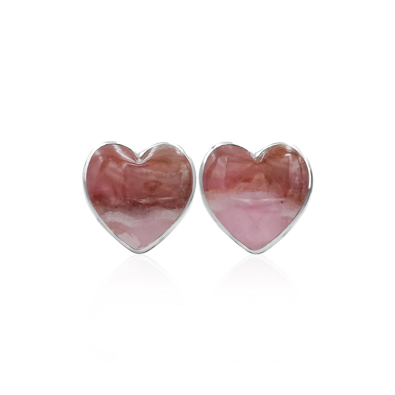 Heart Pink Cobalto Calcite Post Style Earrings in Sterling Silver