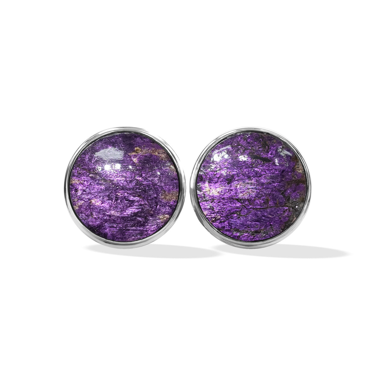 Starborn Gemstones Round 12mm Double Bezel Set Post Earrings in Sterling Silver