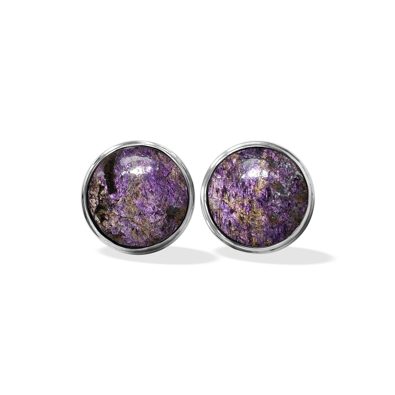 Starborn Gemstone Round 10mm Double Bezel Set Post Earrings in Sterling Silver