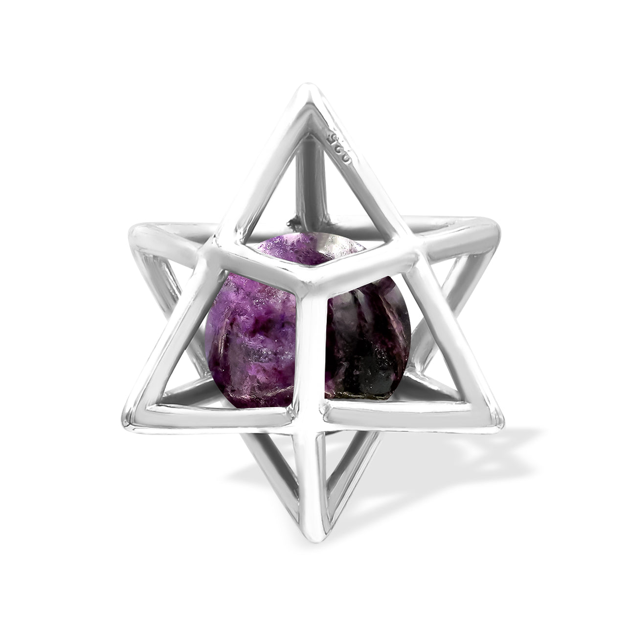 Starborn Merkabah Large Cage Gemstone 12 mm Sphere Pendant in Sterling Silver