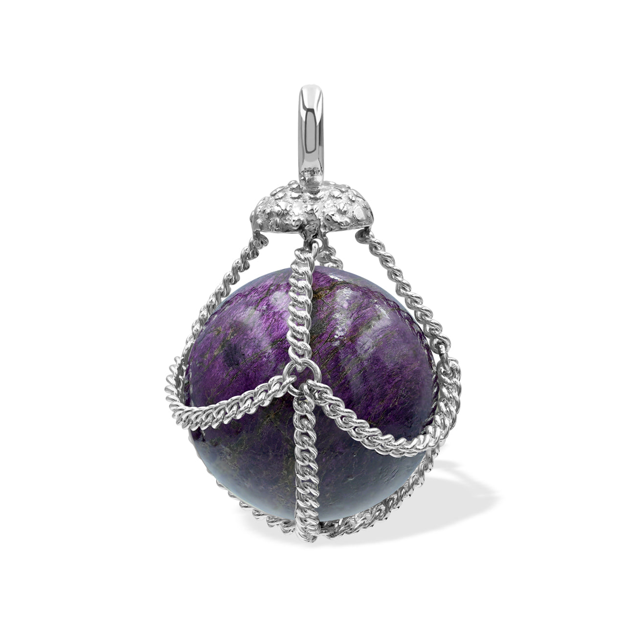 Starborn Sphere Gemstone in Basket Pendant in Sterling Silver