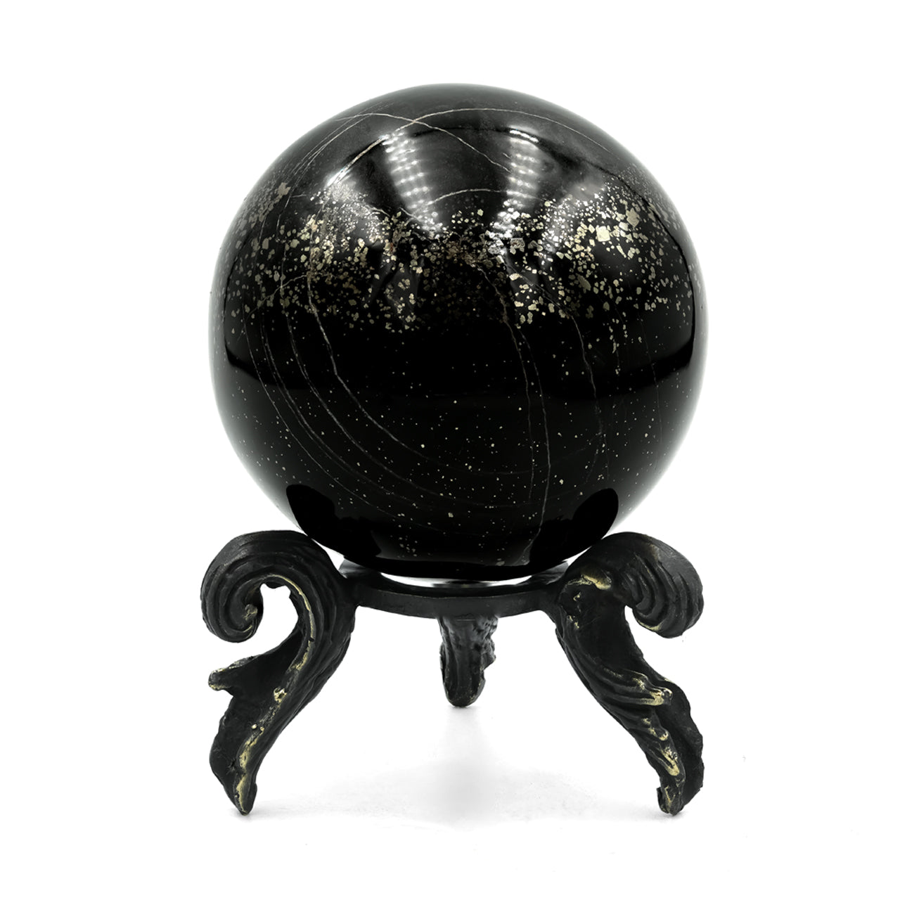 Starborn Schiefer Pyrite Display Sphere with Brass Stand