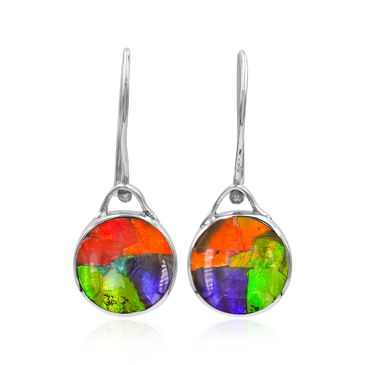 Reversible Round Ammolite and Abalone Shell Earrings