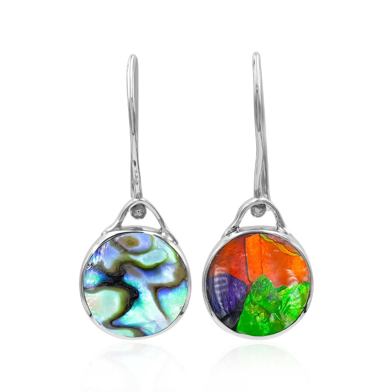 Reversible Round Ammolite and Abalone Shell Earrings