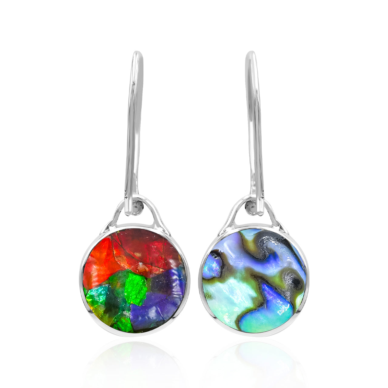 Reversible Round Ammolite and Abalone Shell Earrings