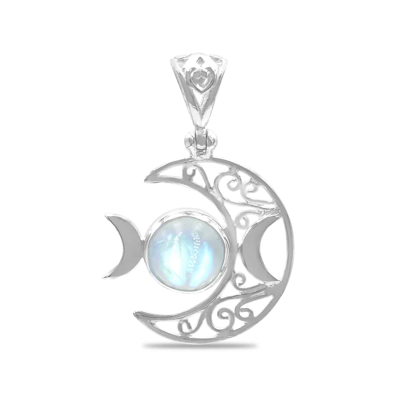 Starborn Triple Moon Filigree Pendant in Sterling Silver