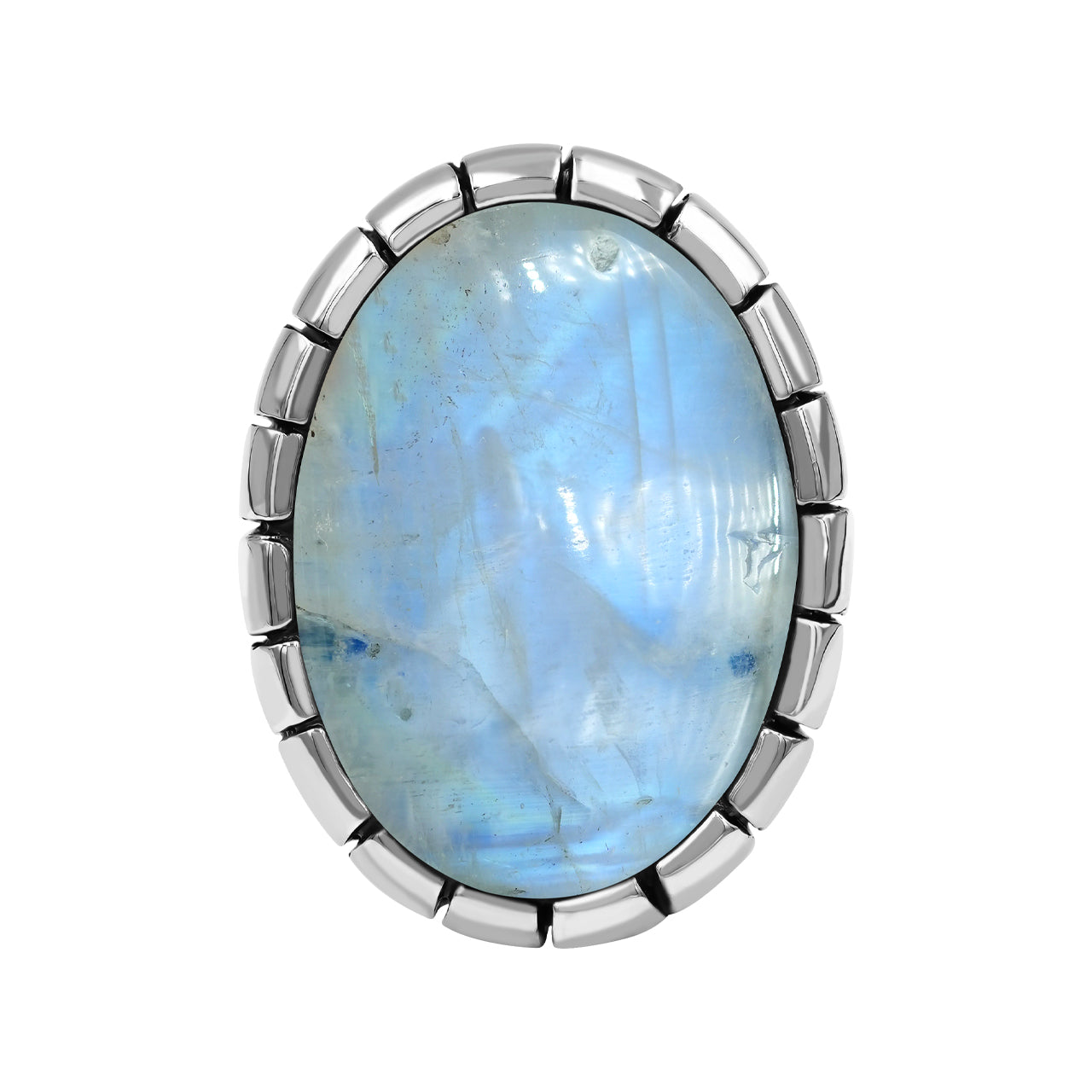 Anillo de nuevo estilo Starborn Rainbow Moonstone con vástago de diseño Bali en plata de ley