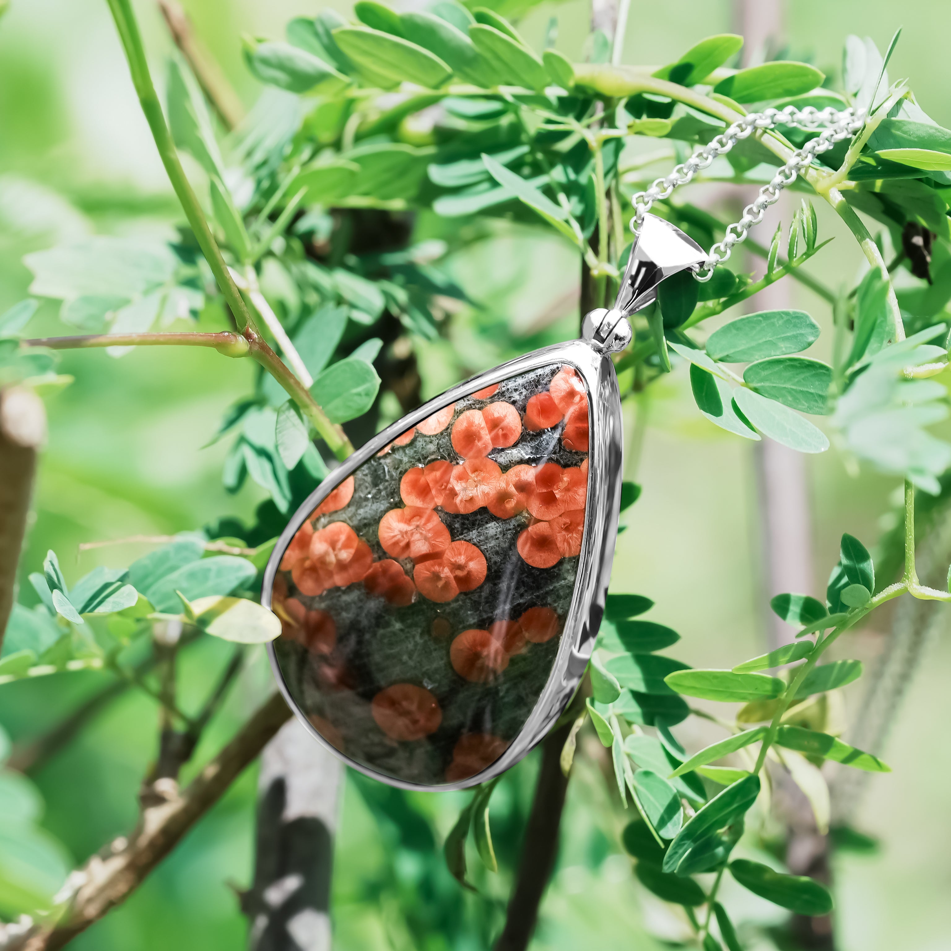 Starborn Red Planet Obsidian Pear-Shaped Pendant in Sterling Silver