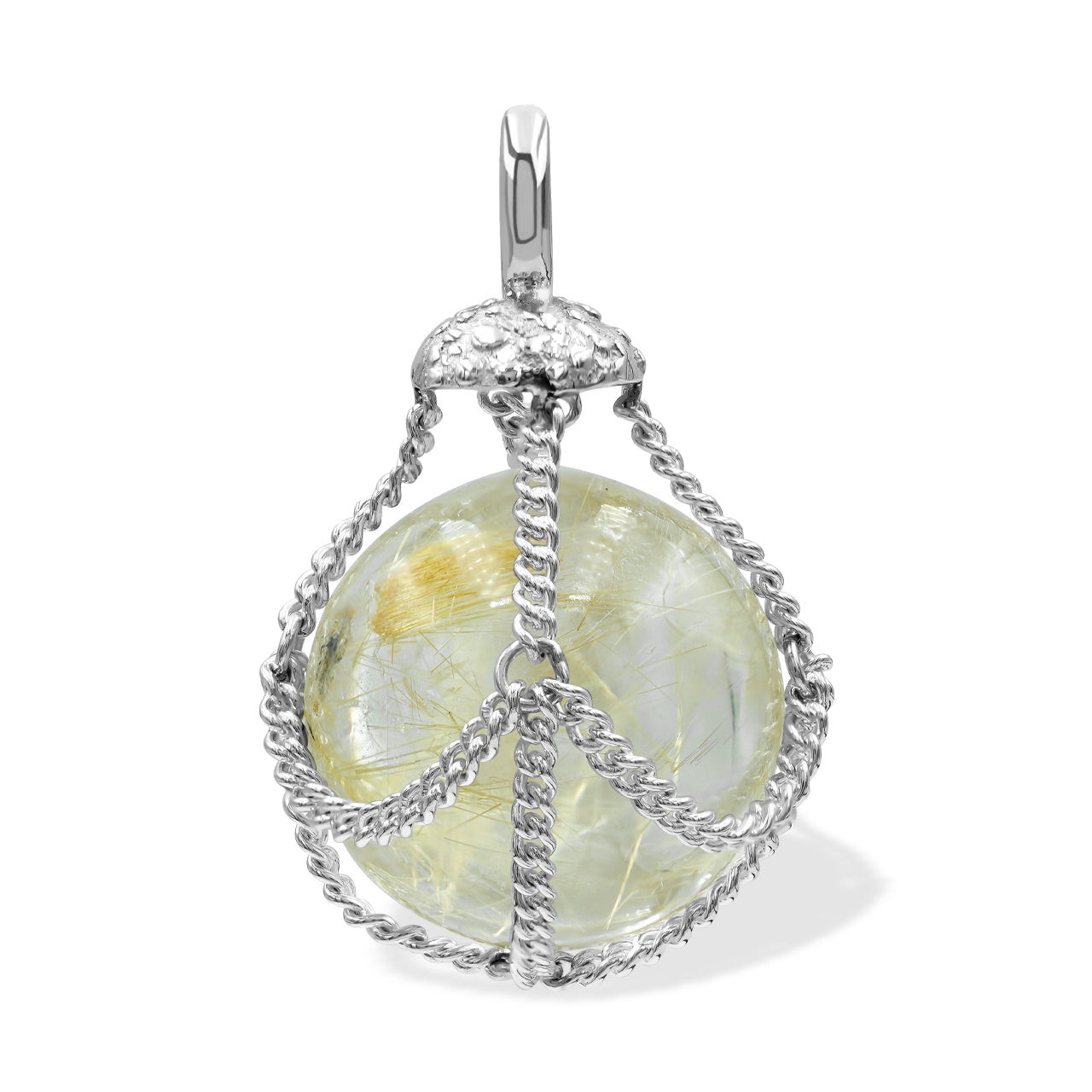 Starborn Sphere Gemstone in Basket Pendant in Sterling Silver