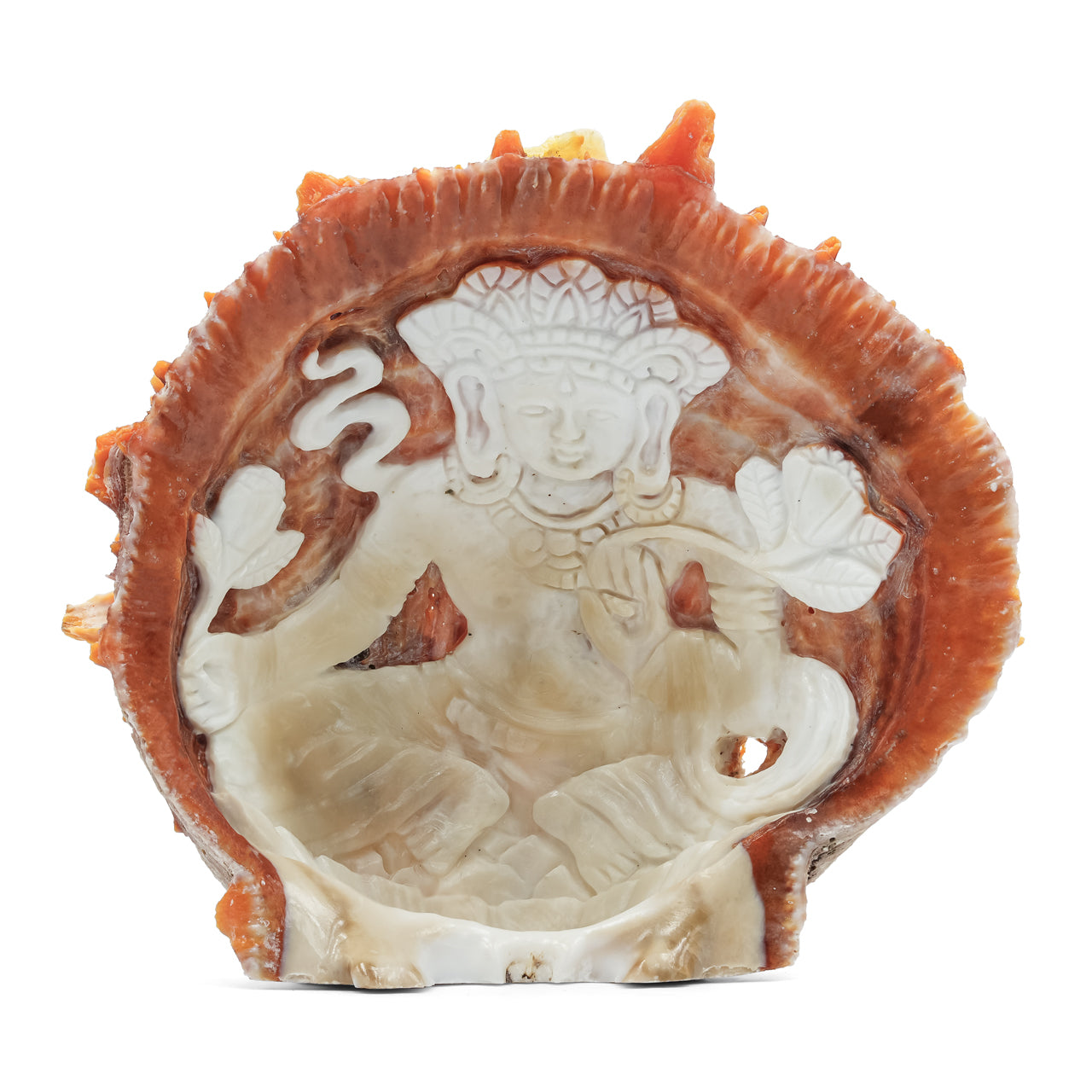 Carved Spiney Oyster Shell Featuring Tara Goddess