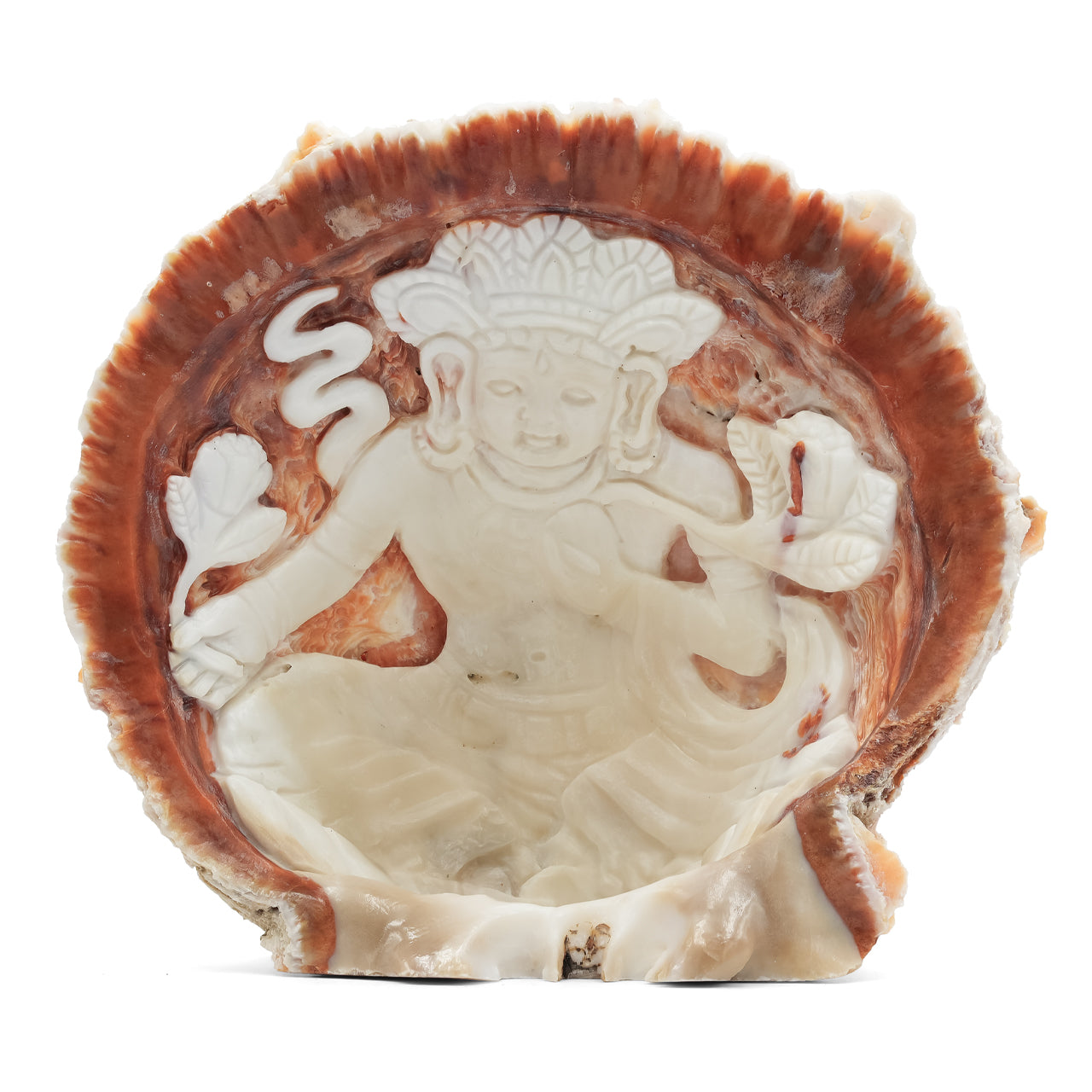 Carved Spiney Oyster Shell Featuring Tara Goddess