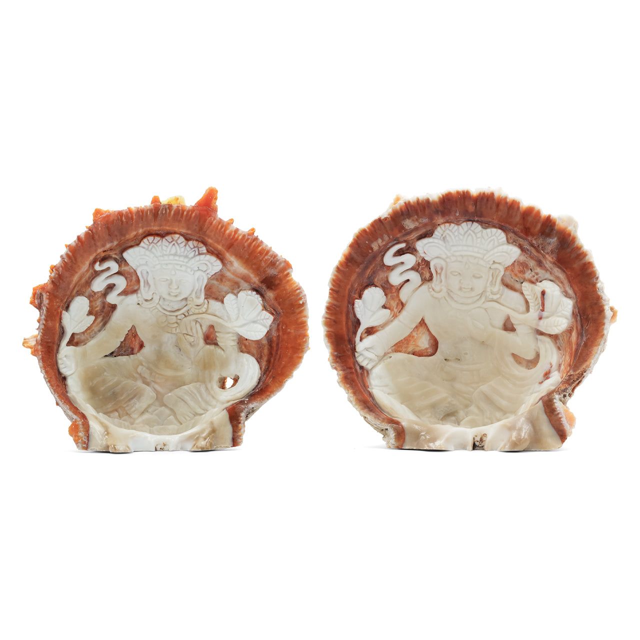 Carved Spiney Oyster Shell Featuring Tara Goddess