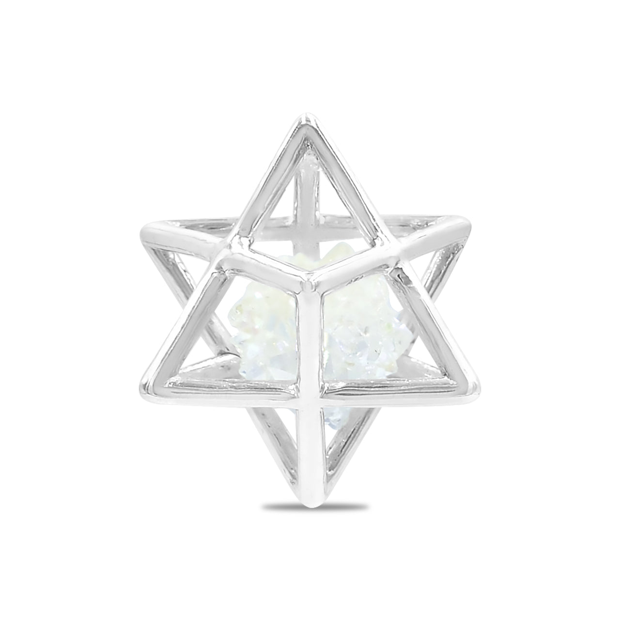 Merkabah Small Cage Gemstone Crystal Pendant in Sterling Silver