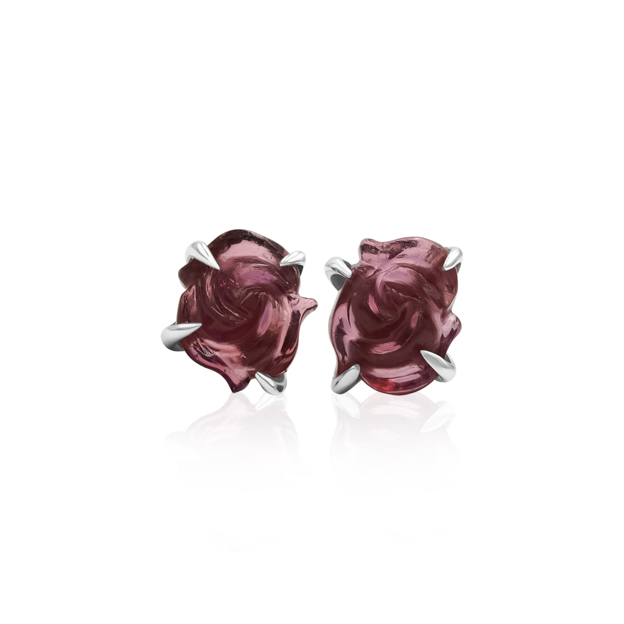 Carved Tourmalien Rose Flower Post Earring