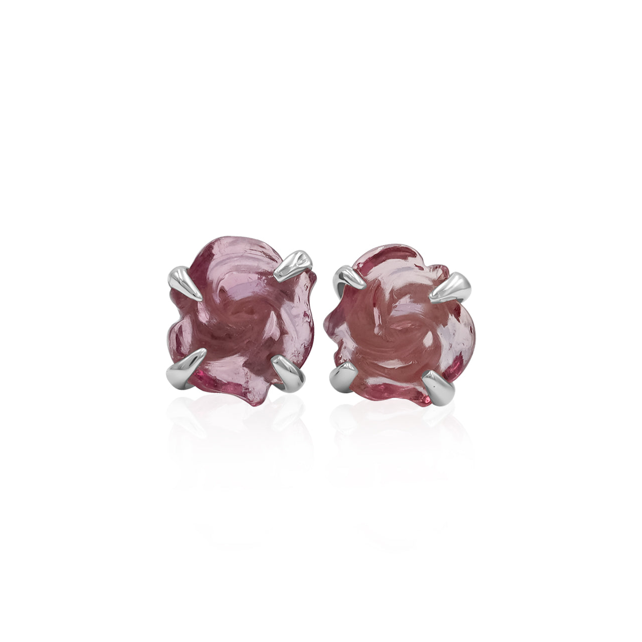 Carved Tourmalien Rose Flower Post Earring