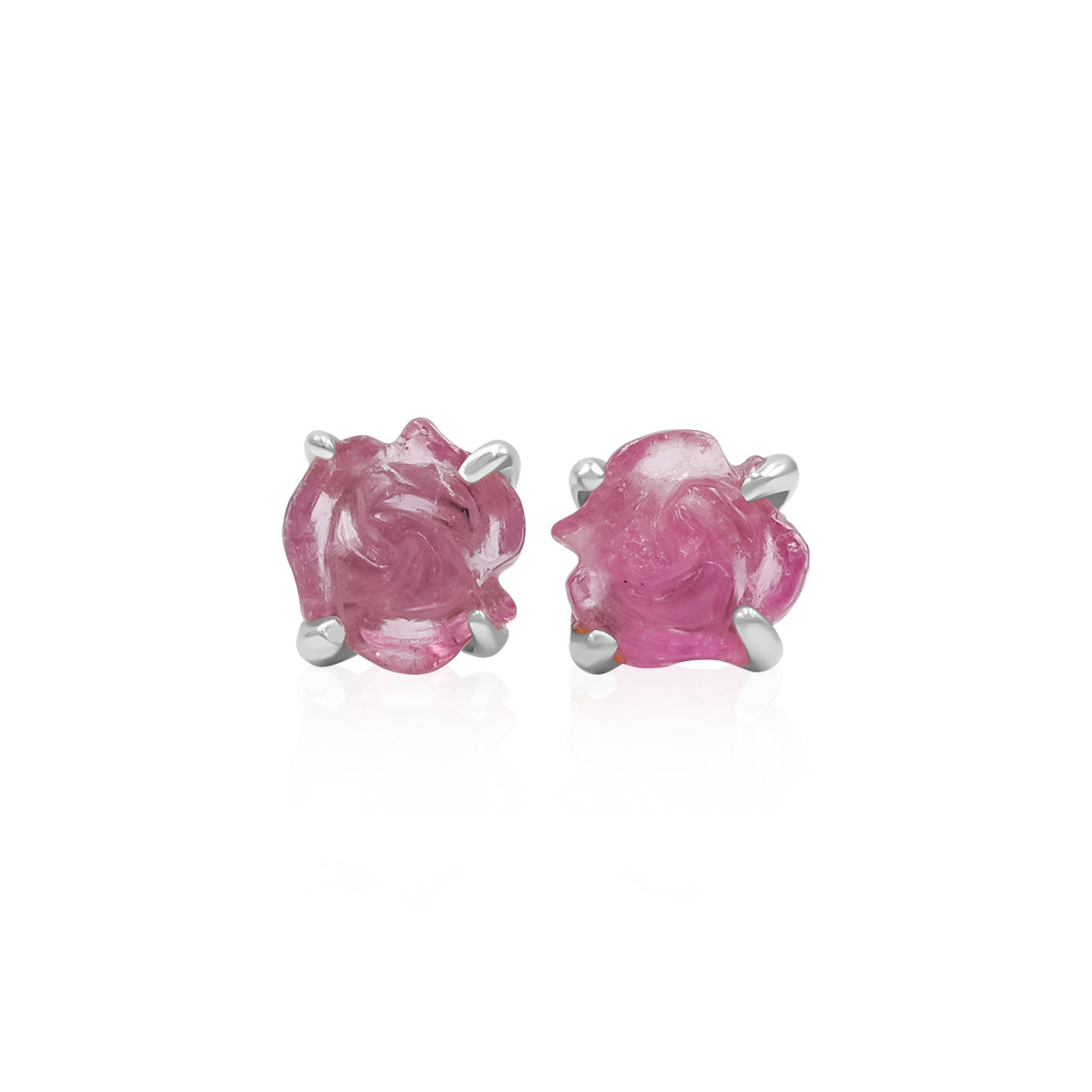 Carved Tourmalien Rose Flower Post Earring