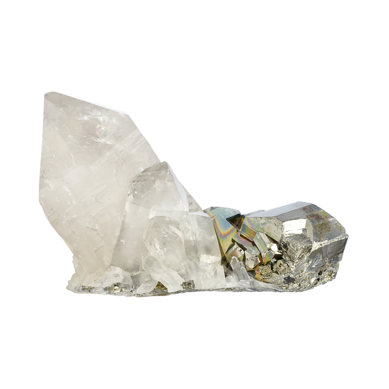 Rainbow Pyrite with Quartz Crystal Specimen 345 carats