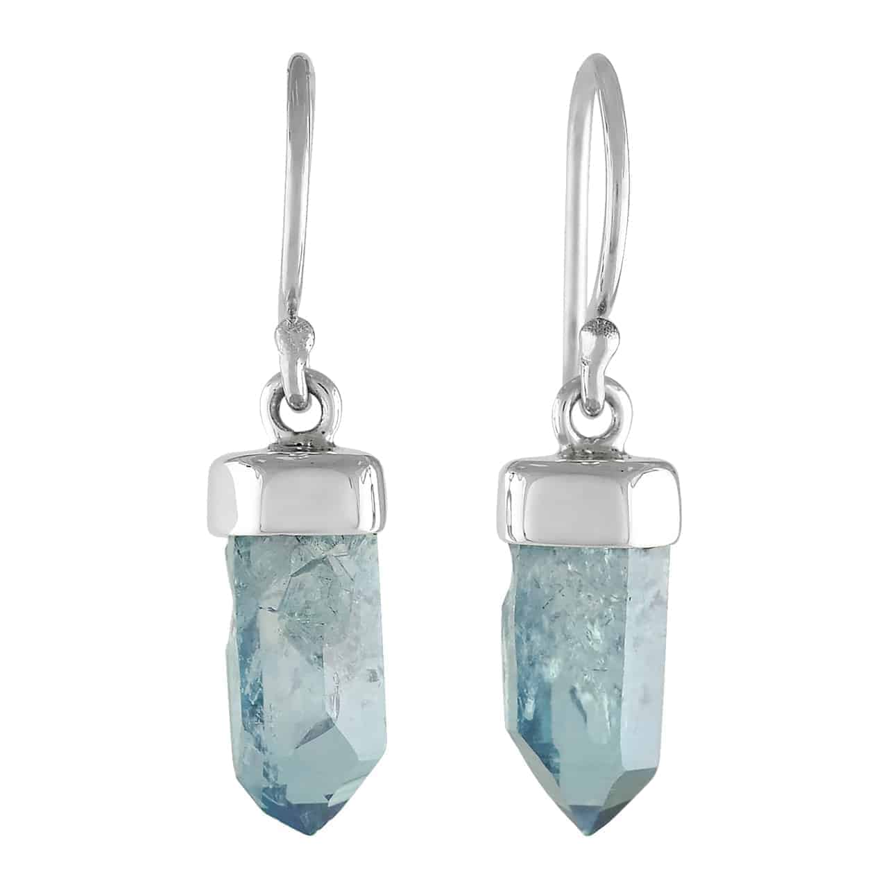 Aqua Aura Quartz Crystal Point Drop Earrings