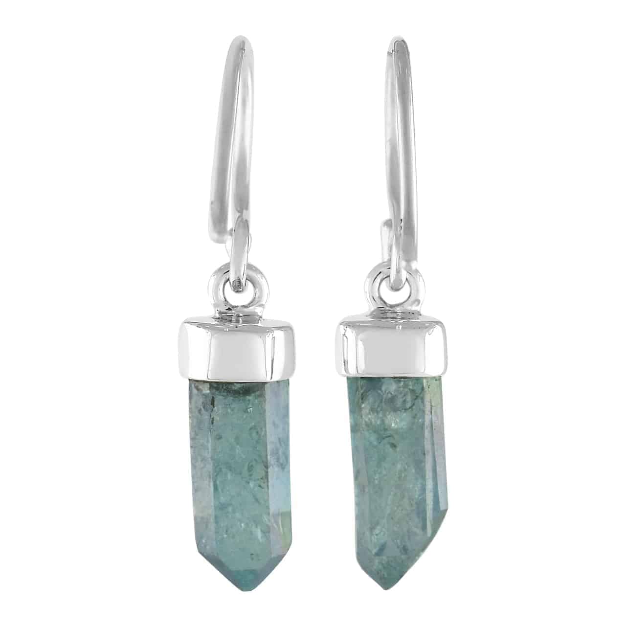 Aqua Aura Quartz Crystal Point Drop Earrings