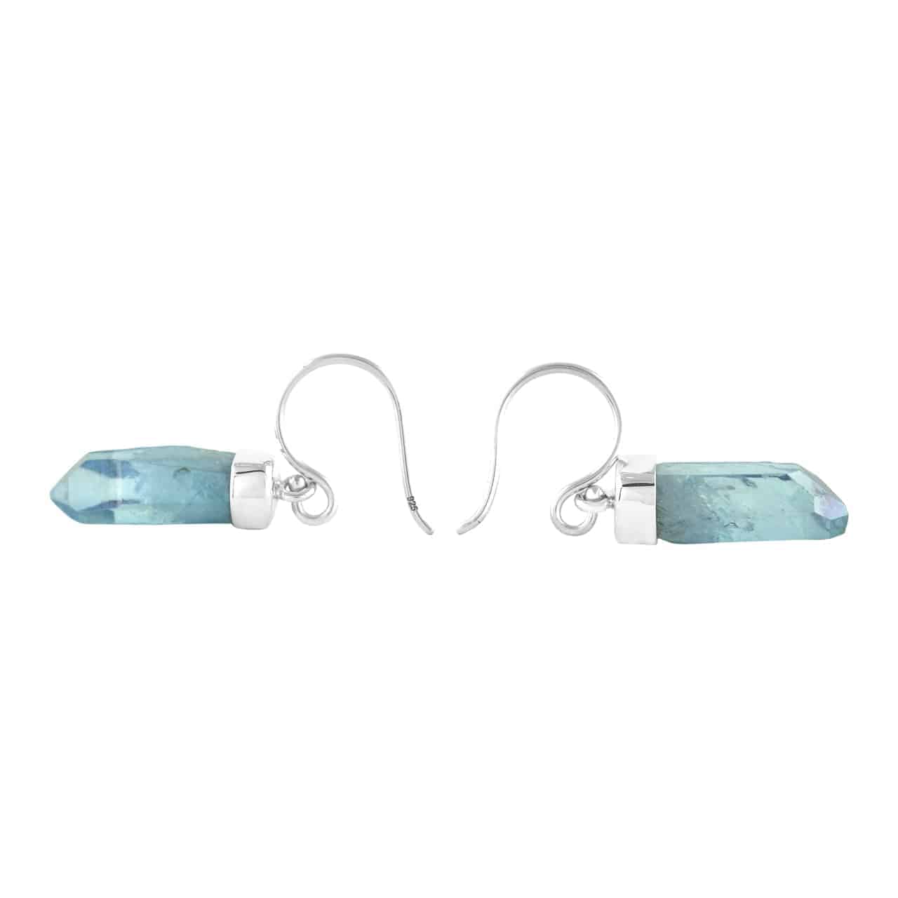 Aqua Aura Quartz Crystal Point Drop Earrings