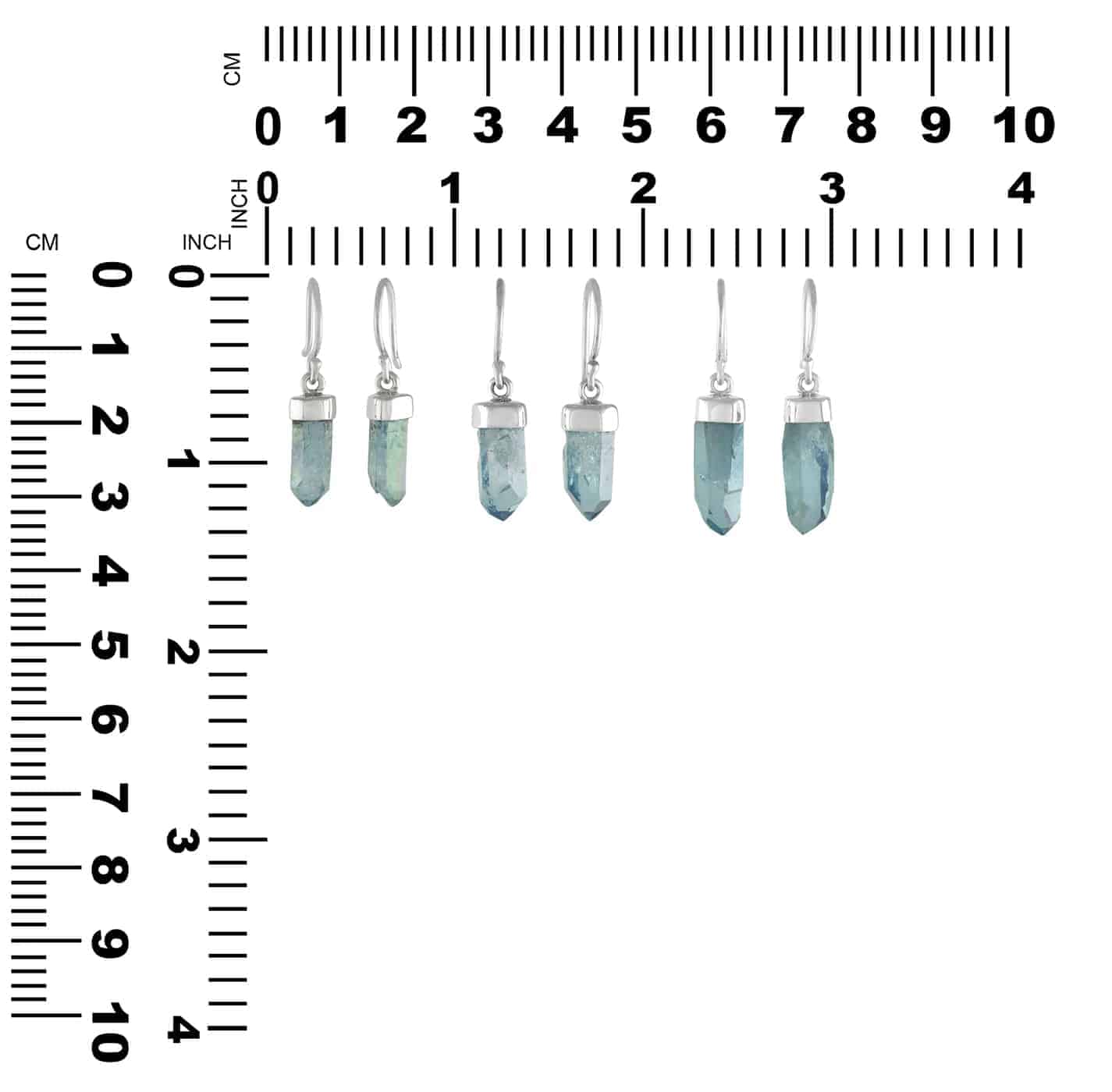 Aqua Aura Quartz Crystal Point Drop Earrings