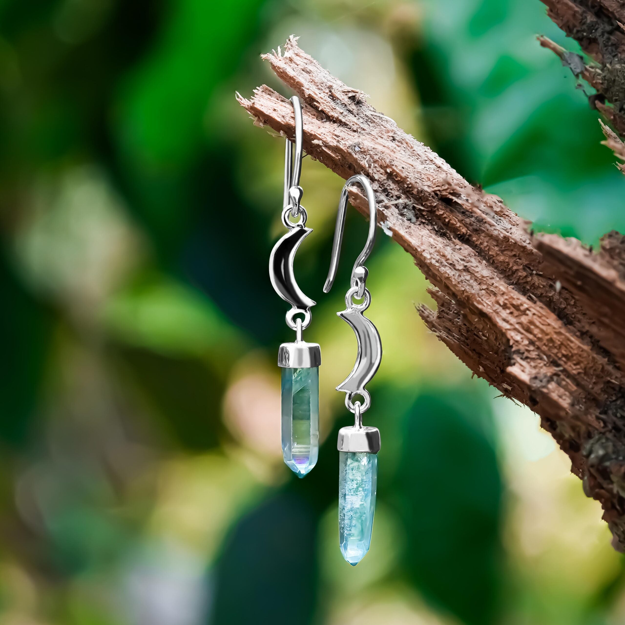 Aqua Aura Quartz Crystal Earrings