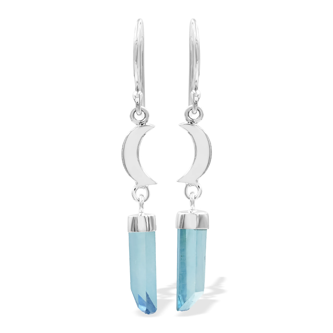 Aqua Aura Crystal and Crescent Moon style Earrings