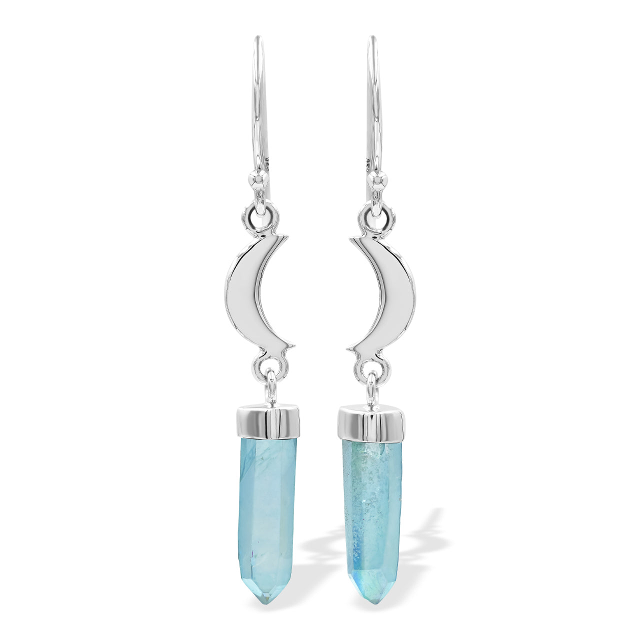 Aqua Aura Crystal and Crescent Moon style Earrings