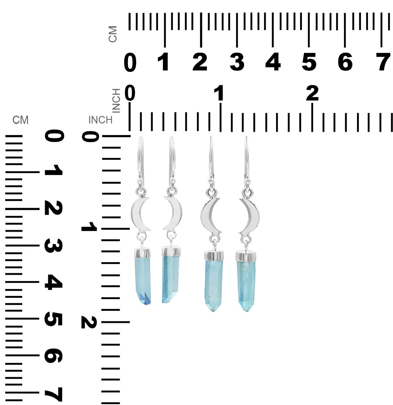 Aqua Aura Crystal and Crescent Moon style Earrings