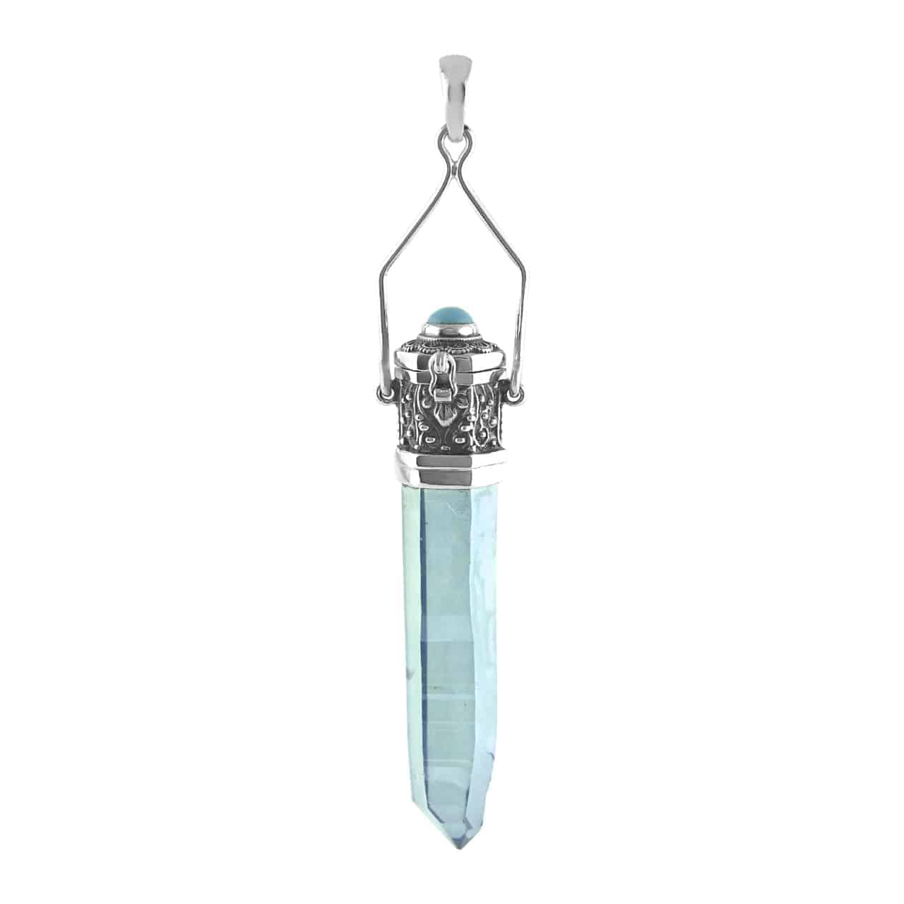 Aqua Aura Quartz Crystal Locket Pendant