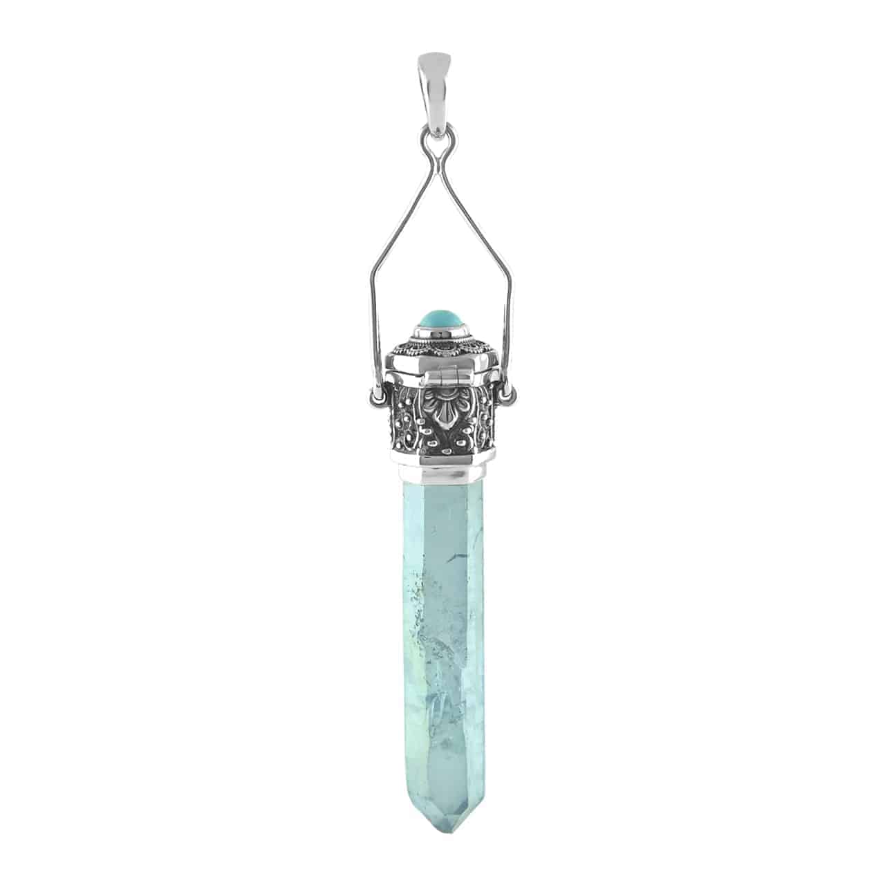 Aqua Aura Quartz Crystal Locket Pendant