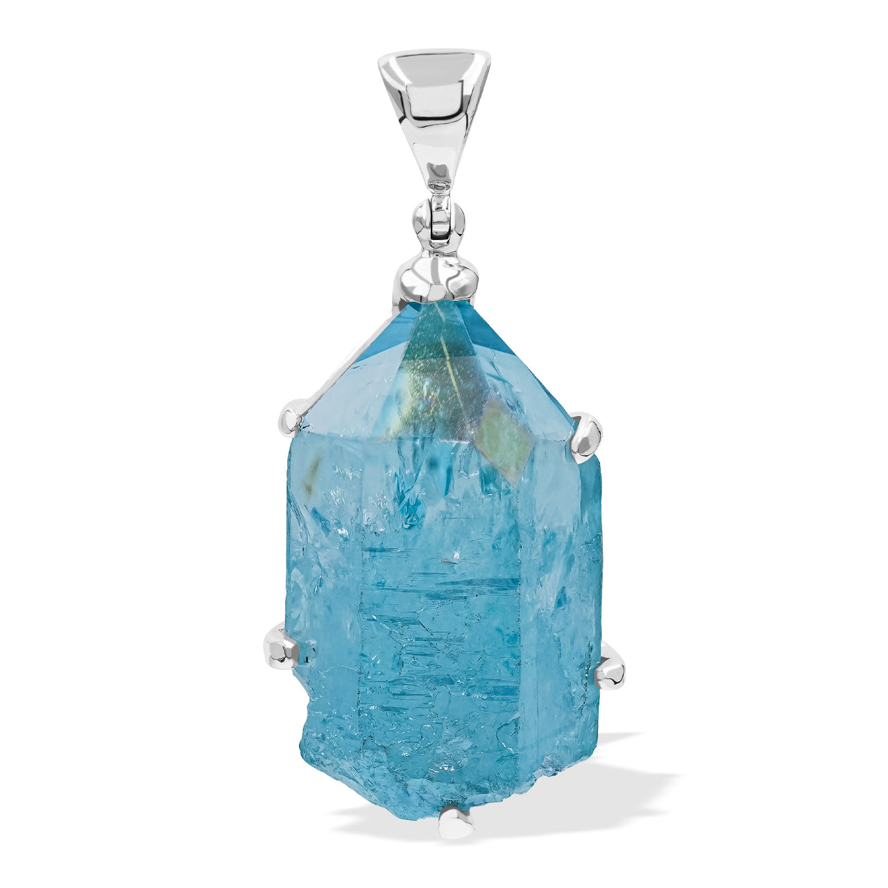 Captivating Aqua Aura Quartz Crystal Prong Set Pendant