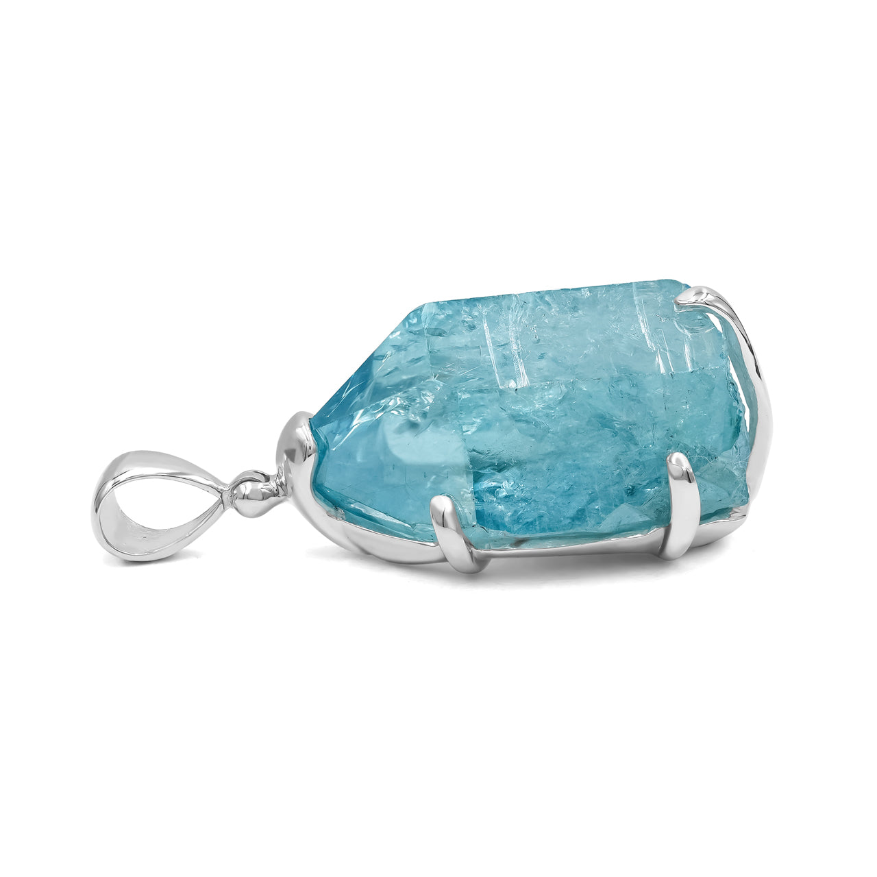 Captivating Aqua Aura Quartz Crystal Prong Set Pendant